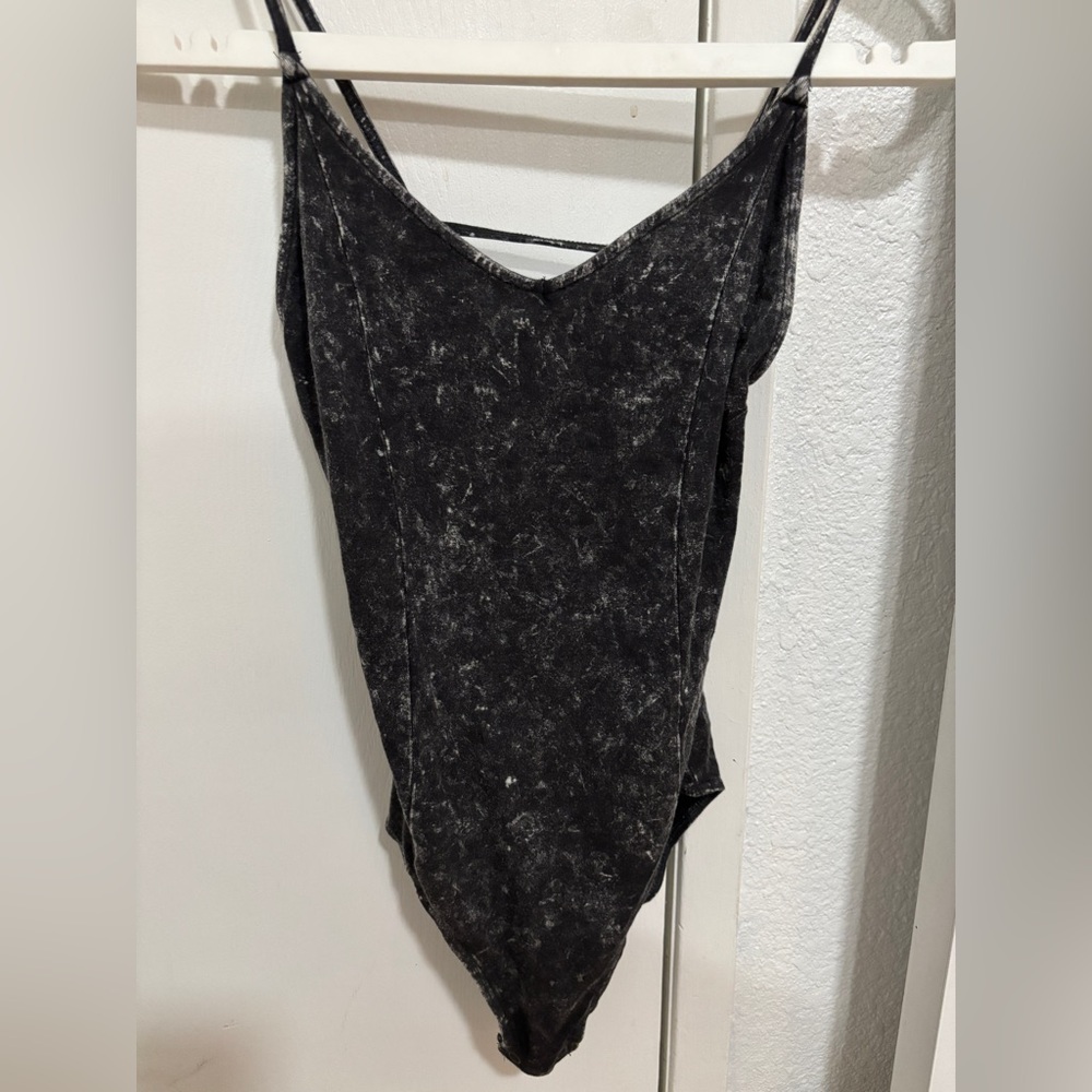 American Eagle outfitters AEO acid wash bodysuit Women's Black gray NWT XS